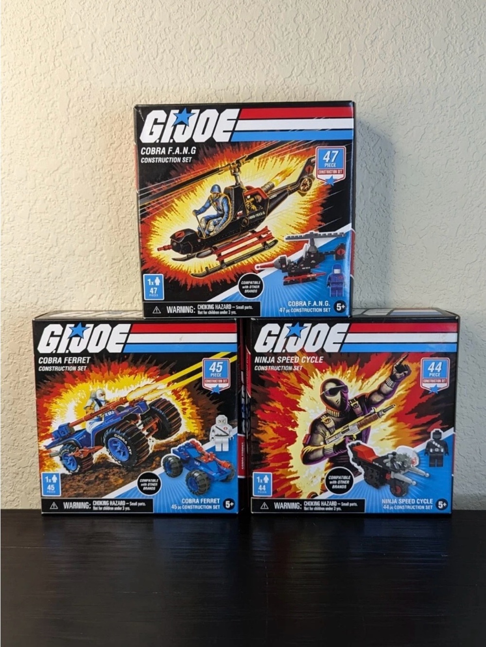 Lot Of 3 G.I. Joe Construction Sets Ninja Speed Cycle/Cobra Ferret/F.A.N.G. NEW